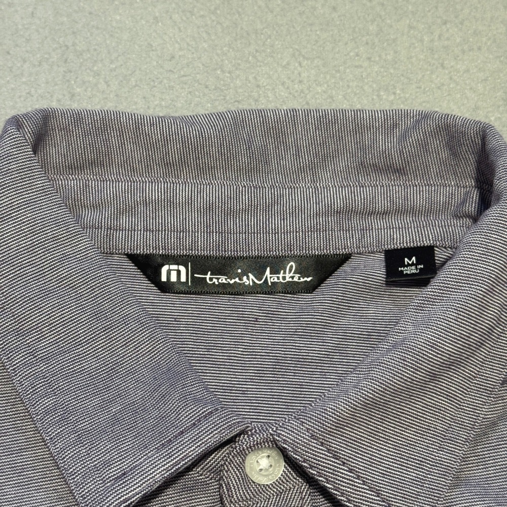 TRAVIS MATHEW Polo Shirt Men M Micro Stripe Gray Pima Cotton Blend Golf LuLu CC - Picture 3 of 13